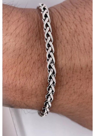 Örgü Model Paslanmaz Çelik Bileklik Unisex Erkek Bayan Zincir Künye Acb01-2 Metalik
