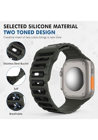 Apple Watch 10 9 8 7 6 Se Ultra Uyumlu 42 44 45 46 49mm Çift Renk Bakla Desen Hibrit Silikon Kordon