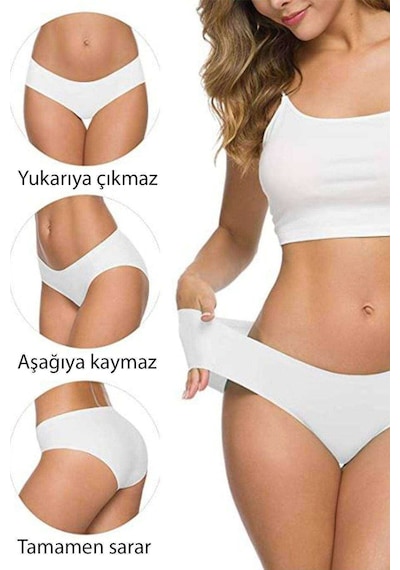 Kadın Dikişsiz Lazer Kesim Esnek İz yapmayan Külot 4 Adet Beyaz