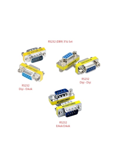 Rs232 Dişi Erkek Çevirici Set Db9 Rs232 9 Pin Dişi Erkek Çevirici 3'lü Set