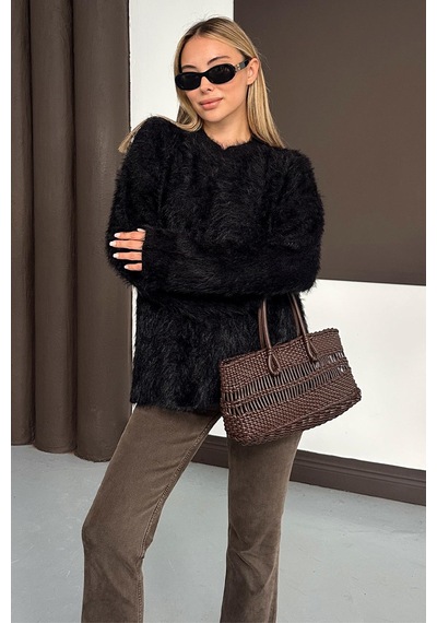 Olcay Oversize Tüylü Soft Kazak Siyah 8270