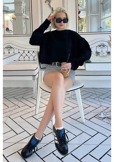 Madmext Siyah Bisiklet Yaka Crop Kadın Kazak Mg2166 Siyah