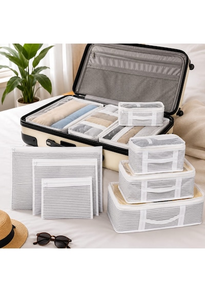 Forzacase 6 Lı Beyaz Çizgili Valiz Düzenleyici Bavul Içi Organizer Set, Seyahat Hurcu - Fc816