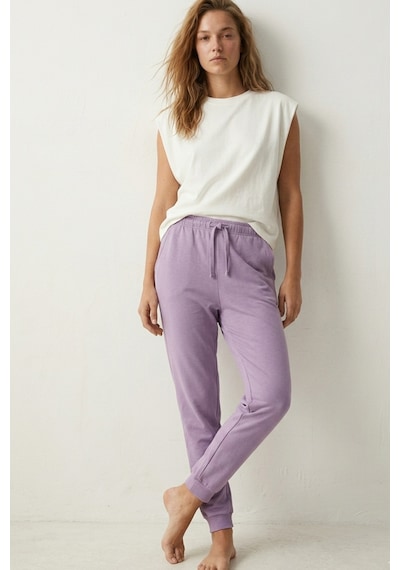 Elemge %100 Pamuk Compact Penye Süprem Kadın Pijama Altı Cepli Regular Fit Manşet Paça Esnek Terletmez Lila