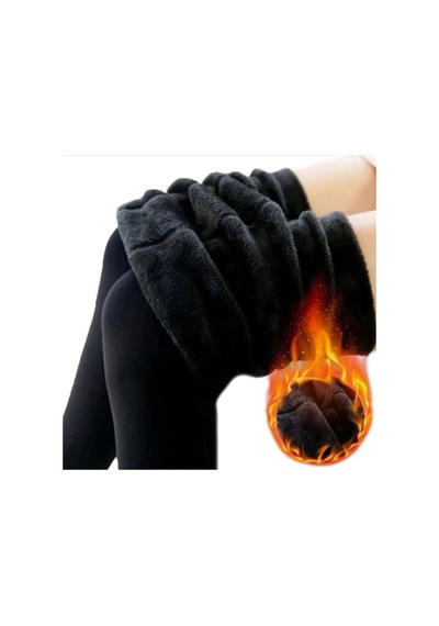 Kadın Içi Polar - Peluş Yüksek Bel Fit Termal Tayt SiYAH