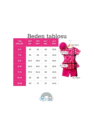 My Kids Wear Üç Parça Kız Çocuk Boneli Mayo Koyu Pembe