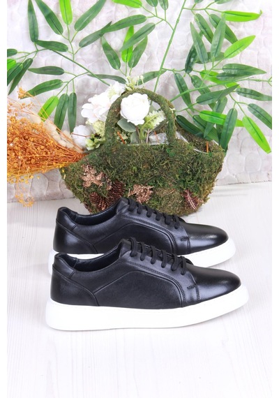 Mehmet Mete 46642 Rahat Hakiki Deri Sneaker Erkek Ayakkabı Siyah  -  Beyaz