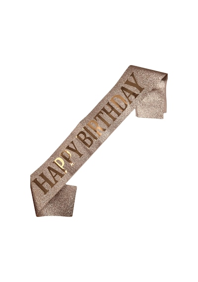 Happy Bırthday Rose Gold Yazılı Simli Rose Gold Saten Lüks Kuşak Tüm Yaşlar