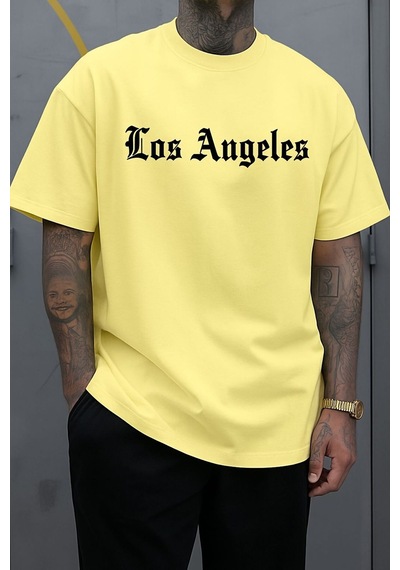 Los Anfgelesbaskılı Unisex Tshırt Q5 Sari