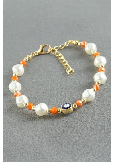 Nazar - 504 - Dikdörtgen Kristal İnci - Csmo-tex - Bileklik Turuncu