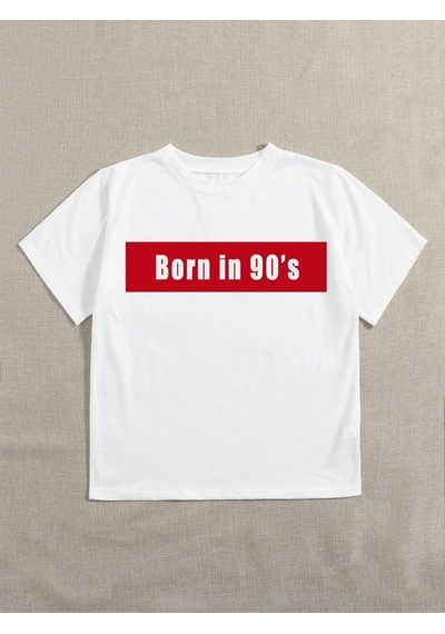 Kadın Beyaz Oversize 90's Baskılı T-shirt Beyaz