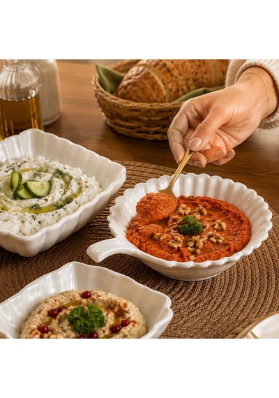3'lü Beyaz Porselen Kase Seti 3 Farklı Model Salata, Meze Ve Tatlı Sunum Kasesi 15 Cm - 16 Cm Çok Renkli