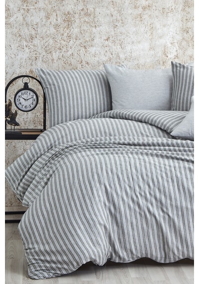 BonjardinHome Soft Keten Nevresim Takımı Çift Kişilik Gri