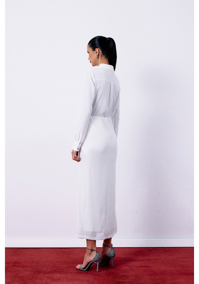 Sateen Pul Payetli Midi Etek - Ekru-135198 Ekru