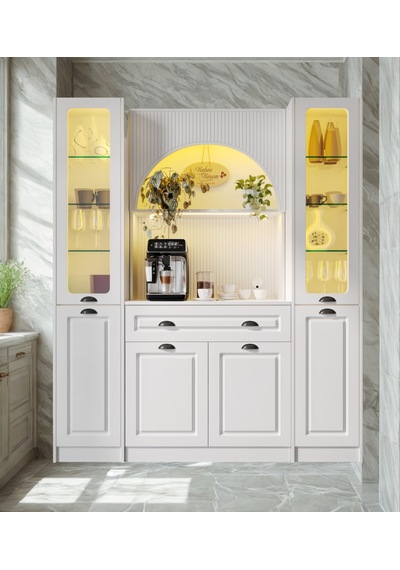 Lureo Nera Arch Maxi Kahve Köşesi Led Aydınlatmalı, Cam Vitrinli, Komple Mdf Premium Kahve Ünitesi Beyaz Lureo Nera Arch Maxi Kahve Köşesi Led Aydınlatmalı, Cam Vitrinli, Komple Mdf Premium Kahve Ünitesi Beyaz