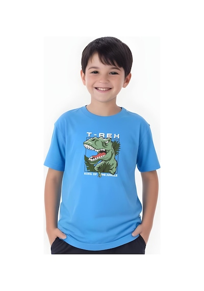 Panios Kids T-rex Baskılı Erkek Çocuk Kısa Kollu Tişört Mavi