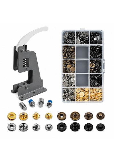 Portatif Küçük Tulumba El Presi 120 Adet 12,5 Mm Karışık Metal Çıt Çıt Delme Ve Çakım Seti 12.5mmçıtçıt