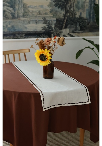 Yakacihome Ziggy Duck Keten Yıkanabilir Leke Tutmaz Acı Kahve Su Taşı Biyeli Runner 40x140 Cm Kahve - Krem