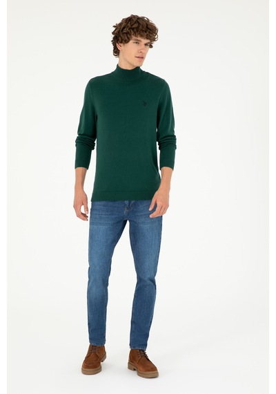 U.S. Polo Assn. Erkek Slim Fit Yarım Boğazlı Koyu Yeşil Basic Kazak 50293499-VR079