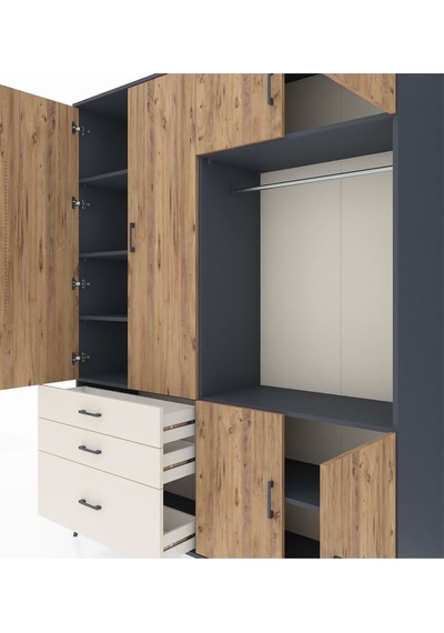 Hyperion Gardrop 7 Raflı 3 Çekmeceli Tek Askılı 176x44x221 Antrasit-çam/aytaşı Çam/aytaşı Hyperion Gardrop 7 Raflı 3 Çekmeceli Tek Askılı 176x44x221 Antrasit-çam/aytaşı Çam/aytaşı