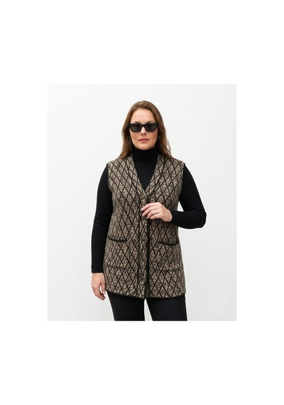 Onno Style Women Baklava Karyağdı Desen Çelik Örgü Klasik Triko Kadın Yelek Siyah