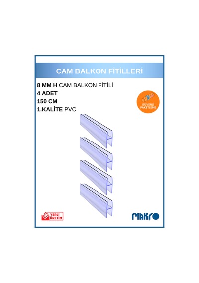 8 Mm Büyük H Cam Balkon Şeffaf Fitil 150 Cm 4 Adet 1.5 M