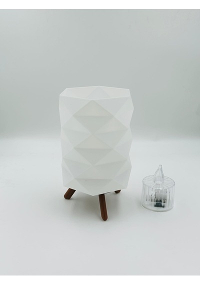 Prizma Desenli 3d Baskı Dekoratif Masa Lambası Pilli Mum Işıklı Modern Dekoratif Gece Lambası Beyaz