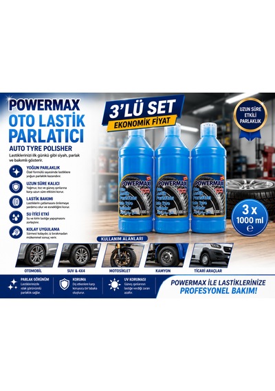Powermax Oto Lastik Parlatıcı 1000 Ml X3 Set Lastik Bakım Ve Parlatma Ürünü 3 Adet