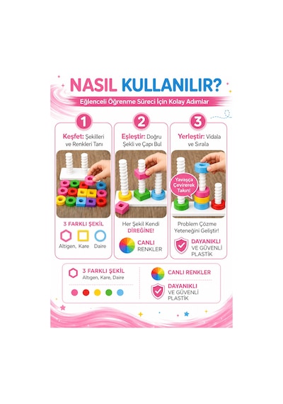 Montessori Tarzı Eğitici Oyuncak 1+ Yaş Renk Ve Şekil Eşleştirme Oyunu Zeka Ve Motor Gelişim Seti