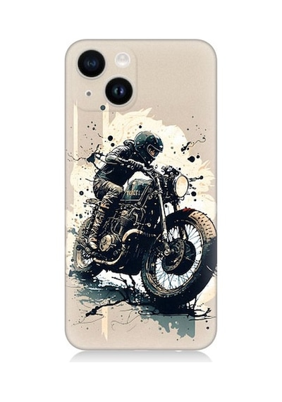 Apple Uyumlu iPhone 14 Plus Motorsikletçi Desenli Silikon Kılıf