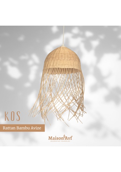 Kos Rattan Bambu Saçaklı Avize Bambu