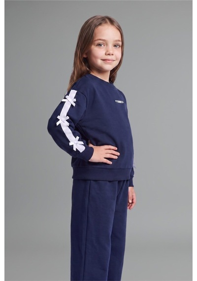 Defacto %100 Pamuk Fiyonk Detaylı Baskılı Basic Sweatshirt Üst Geniş Kesim Alt 2li Takım Kız Bebek I3660a526aunv247 Lacivert-nv247