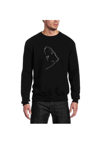 Depredator Baskılı Siyah Erkek Örme Sweatshirt