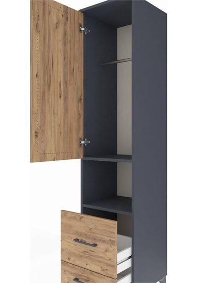 Hyperion Dolap 2 Raflı 2 Çekmeceli Tek Askılı 44x44x195 Antrasit-çam Antrasit