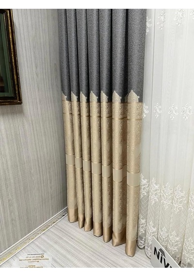 Lexroo Gönen Koyu Gri-krem 671539 1/3 Sık Pileli Fon Perde Apm