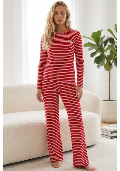 Siyah İnci Viskon Örme Pijama Takımı 26240305 İndigo