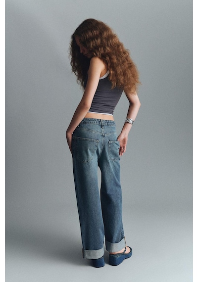 Defacto Baggy Fit Yüksek Bel Katlamalı Paça Jean Pantolon E9134ax25aunm28 Mavi-nm28