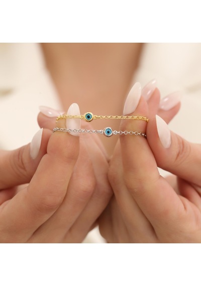 925 Ayar Gümüş Nazar Boncuklu Gold Bileklik