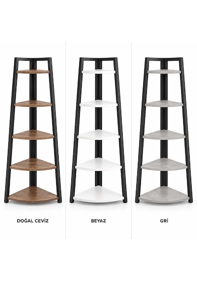 Evkolleksiyon 4 Raflı Metal Köşe Raf 170x80 Cm 40x20 Profil Ceviz