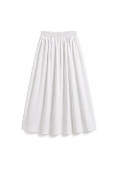 Kadın Beyaz Poplin Kumaş Uzun Etek Beli Lastikli Günlük Maxi Etek 90 Cm