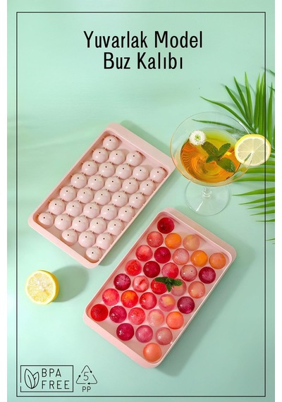 33 Bölmeli Yuvarlak Buz Kalıbı - Pembe Pembe