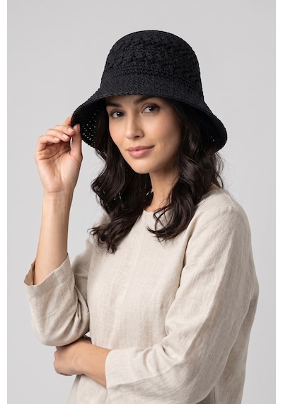 Mollycrush Kadın Siyah Natural Hasır Bucket Şapka Yazlık Plaj Kullanımına Uygun Kova Model Siyah