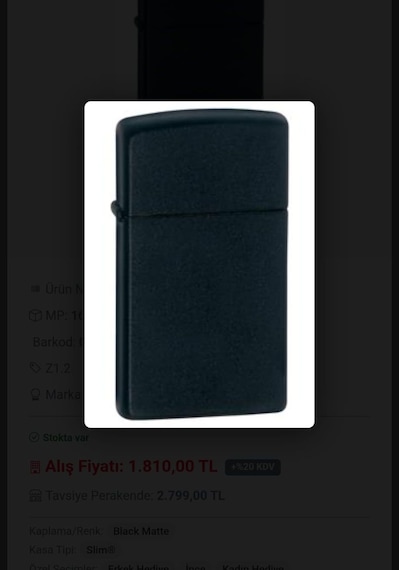 Zippo Çakmak 1 Numara Siyah
