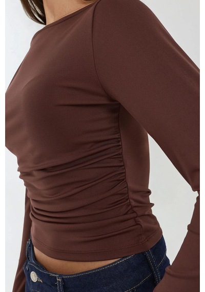 Hiccup Tekne Yaka Uzun Kollu Slim Fit Örgü Üst Mocha Kahvesi