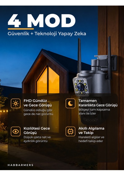 6mp Wifi Çift Lensli Ptz Güvenlik Kamerası Hareket Takibi Gece Görüşü Uzaktan İzleme İki Yönlü Ses Dış Mekan Kamera