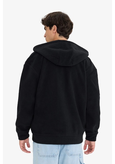 Defacto Boxy Fit Kapüşonlu Fermuarlı Polar Sweatshirt F0074AX25AU Siyah