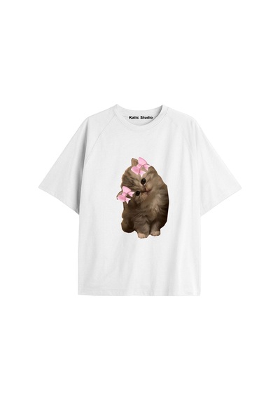 Kalic Studio Y2k Vintage Cats Baskılı Beyaz T-shirt Kod 5 Beyaz-5
