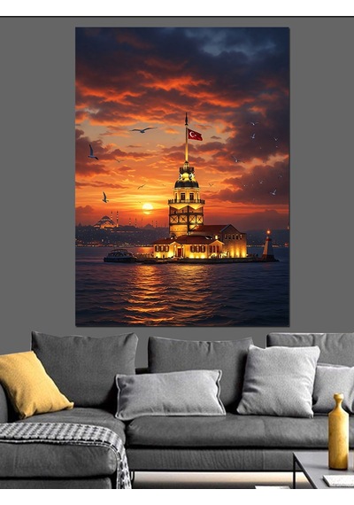 Ahşap Tablo Kız Kulesi Ve Muazzam İstanbul Manzarası