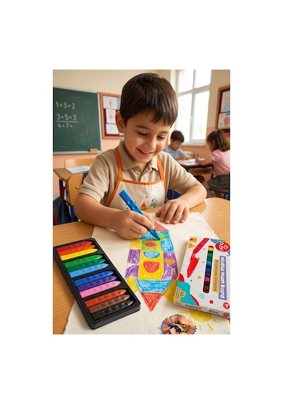 Oluklu Mum Boya 12 Li 1 Paket Bubu 12 Renk Mumboya Elleri Kirletmeyen Yıkanabilir Silinebilir Karton Kutu Çok Renkli