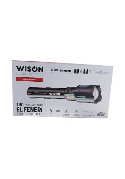 Wison Ws-9954 25w Zoomlu Yeşil Lazerli Metal Şarjlı El Feneri Evimdeyokyok